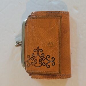 Princess Gardner Tan Cowhide leather Coin pouch Bi fold wallet Vintage